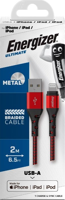 Kabllo karikimi Energizer Ultimate, Lightning USB A, 2m, e kuqe