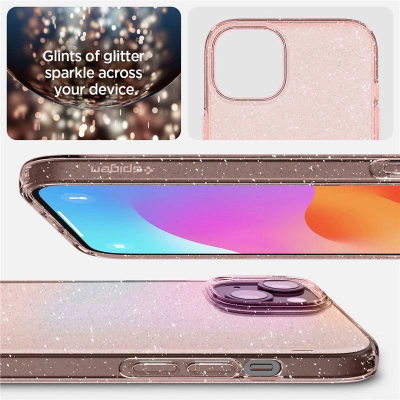 Mbrojtëse telefoni Spigen Liquid Crystal Glitter për iPhone 15 Plus, plastike TPU e butë, rose quartz