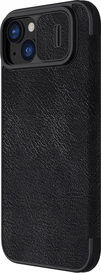 Mbulesë telefoni Nillkin Qin Book Pro për iPhone 15 Plus, lëkurë PU, me kapak rrëshqitës për kamerën, e zezë