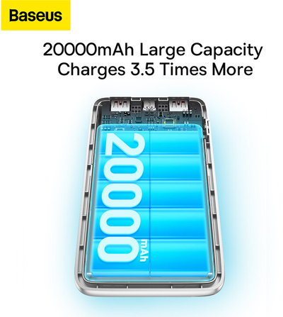 Powerbank me ekran dixhital Baseus Bipow Pro, 20000mAh, 22.5W, i bardhë + kabllo USB-A/USB-C, 30cm, e bardhë