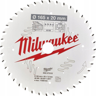 Teh rrethor Milwaukee Thin Kerf për dru 165mm, 24 dhëmbë, vrimë 20mm