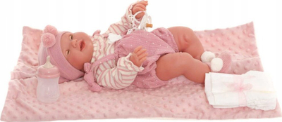 Kukull bebe Llorens Mia 42cm, vinil i butë, me aksesorë, rozë