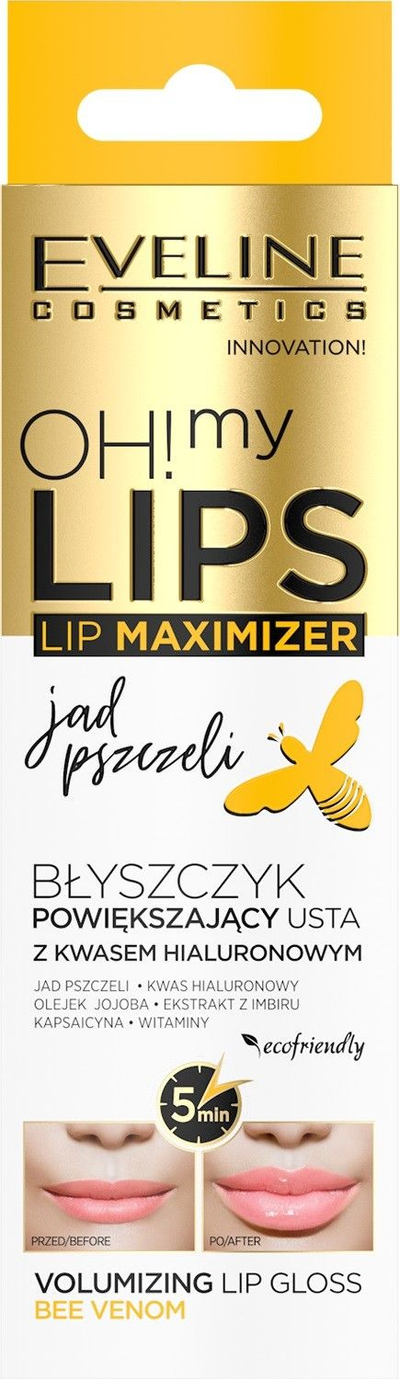 Glos buzësh Eveline Oh! My Lip Maximizer Bee Venom, për buzë më të plota, shkëlqim që zgjat, transparent