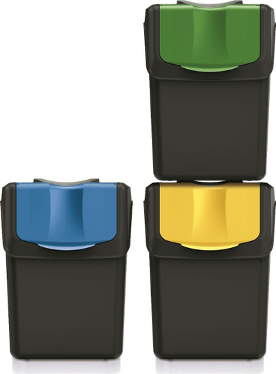 Set kosha mbeturinash SORTIBOX Recycled, 3x20L, plastikë e ricikluar, të zinj