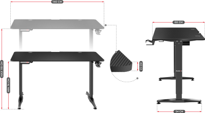 Tavolinë elektrike gaming Huzaro Hero 8.5, 140x60 cm, rregullim lartësie, e zezë