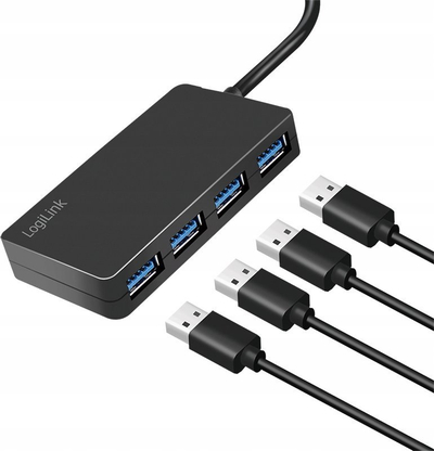 USB раздвојувач LogiLink USB 3.2 Gen1, 4 порти, црн