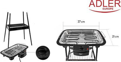 Grill Kopshti Elektrike Adler AD 6602, skarë 37x21 cm, i zi