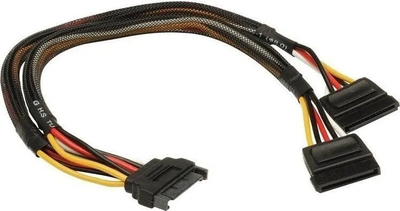 Kabllo ndarëse Akasa AK-CBPW05-KT02, SATA 15-pin në 2x SATA 15-pin, 0.3m, e zezë