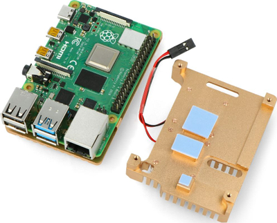 Kuti metalike JustPi DNG-16015 për Raspberry Pi 4B, 2 ventilatorë, ngjyrë ari