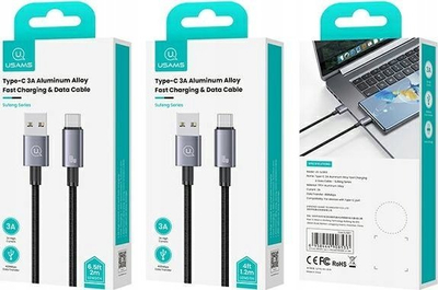 Kabllo USB në USB-C Usams SJ663USB01, 3A, 1.2m, çelik tarnish