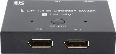 Ndarës DisplayPort Techly Bidirectional Switch 8K DP1.4, 2 në 1 ose 1 në 2, i zi