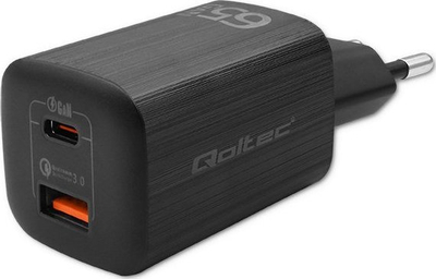 Karikues Qoltec 50766 GaN ULTRA, 2x USB USB C, Power Delivery Quick Charge 3.0, i bardhë