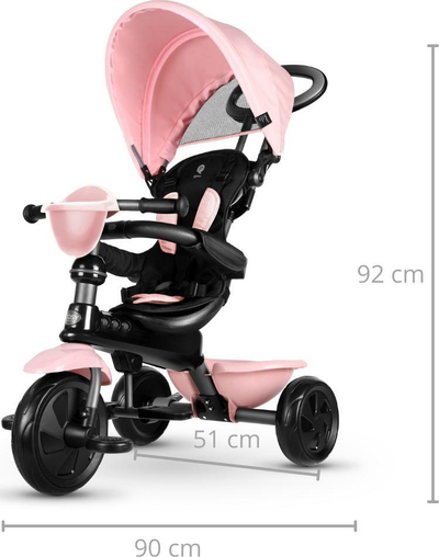 Tricikel për kalamaj Qplay Cosy, 4 në 1, me çadër UV, rozë