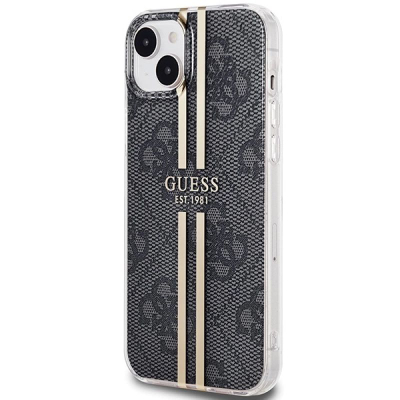 Mbulesë telefoni Guess IML 4G Gold Stripe për iPhone 15 Plus / 14 Plus, TPU PC, e zezë me ari