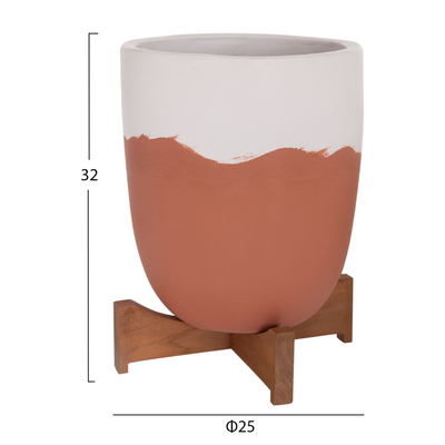 Set vazo lulesh HomeMarkt, 2 copë, terrakotë me bazament druri, ngjyrë terrakote dhe e bardhë