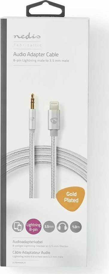 Kabëll audio Nedis Lightning në 3.5 mm, 1m, i artë