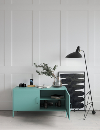 Komodë TV metalike Jan Nowak Rosa, 2 dyer, koleksioni Loft Modern, ngjyrë Sea