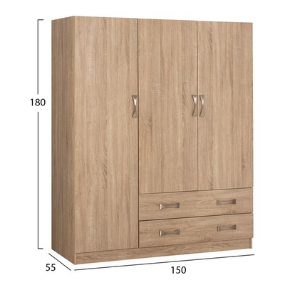 Dolap garderobe HomeMarkt CARLY HM384.02, 3 dyer, 2 sirtarë, 150x55x180 cm, sonoma