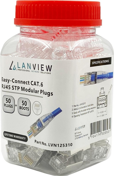 Prizë rrjeti Lanview RJ45 STP Cat6, AWG23-24, pako 50 copë, transparente