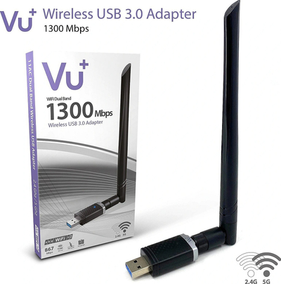Adapter WiFi VU+ Dual Band, USB 3.0, 1300 Mbps, antenë 6 dBi, ngjyrë e zezë