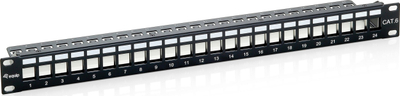 Patch panel Equip 24 porta Keystone Cat6, i ekranizuar, 1U 19", i zi