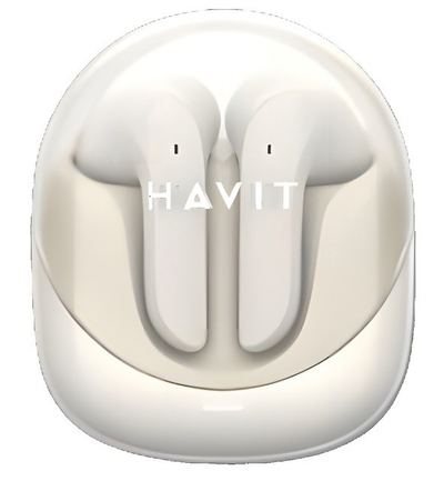 Kufje wireless Havit Modern Buds, Bluetooth, me kuti karikimi, bezhë