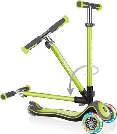 Детски тротинет Globber Elite Deluxe Lights, 3 тркала, со LED светла, зелен