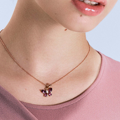 Charm Rosato Butterfly, argjend 925 roze, kristale ametisti, rozë