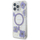 Футрола за телефон Guess Resin Flowers MagSafe за iPhone 16 Pro, проѕирна, виолетова