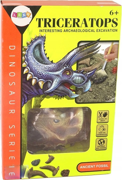 Set edukativ për gërmime dinozauri Triceratops, fosil realist, për fëmijë 6+