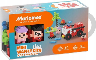 Сет градбени коцки Marioinex Пожарникарско возило Mini Waffle City, 80 парчиња, возраст 5+