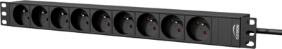 Панел за струја Caymon PSR109F/B, 19\", 9x тип E, кабел 2.5 m, црн