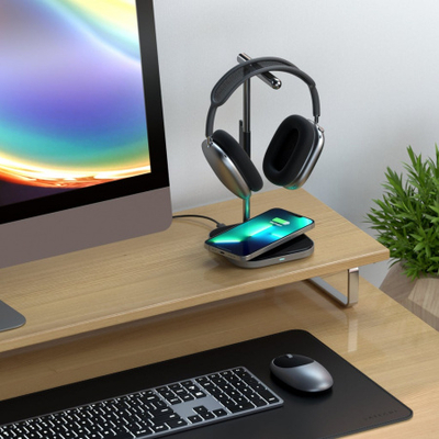 Mbajtëse për kufje S 2-IN-1 me karikues Wireless, e hirtë
