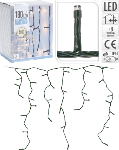 Dekor drita LED Icicle Lighting, 6m, 180 LED, e bardhë e ngrohtë
