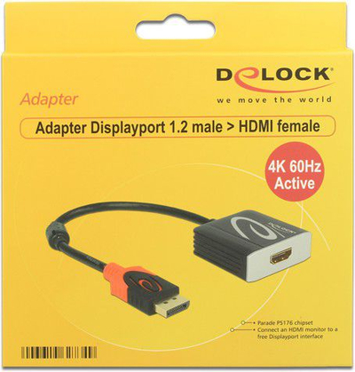 Adaptor AV Delock 62734, DisplayPort në HDMI, 4K 60Hz, i zi