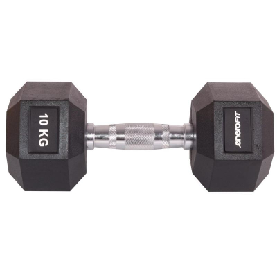 Hantelë EB Fit Hex, 10 kg, me gomë, e zezë