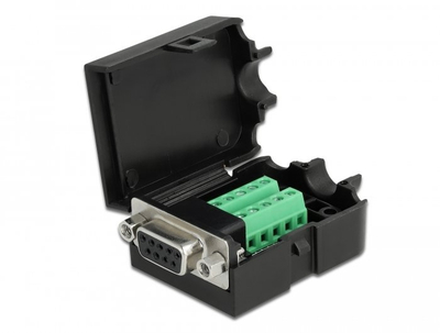 Adapter VGA DeLOCK 66265, DB-9 F në bllok terminal 10-pin, plastik i zi