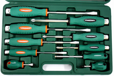 Set kaçavidash goditëse Jonnesway, 10 copë, dorezë gome, jeshile