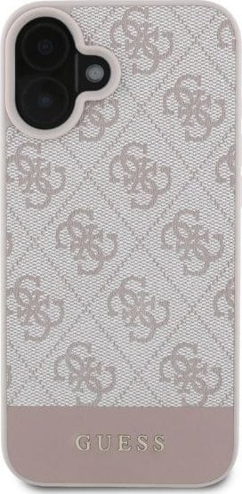 Mbulesë telefoni Guess GUHCP16SG4GLPI për iPhone 16, 4G PU Bottom Stripe, rozë