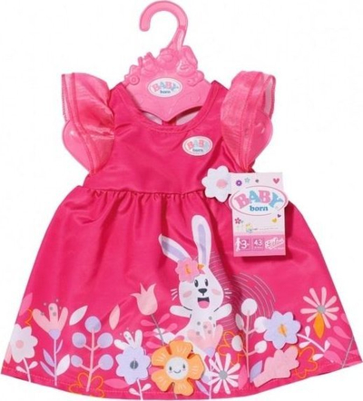 Fustan për kukull Baby Born Dress Flowers, 43cm, me lepurush e lule, rozë shumëngjyrëshe