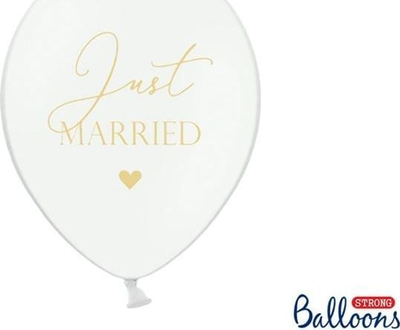 Balona dasme JUST MARRIED, set 6 copë, 30cm, të bardha