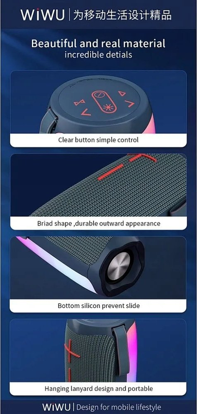 Altoparlant Bluetooth WiWU Gonik Wireless Thunder P40, LED me shumë ngjyra, IPX6, gri