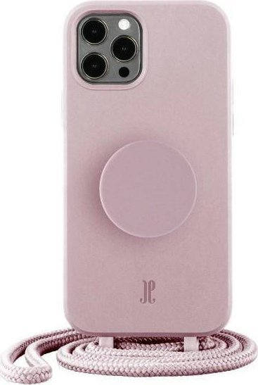Mbrojtëse telefoni Just Elegance PopGrip për iPhone 12 12 Pro, TPU, me rrip qafe, rozë e çelët