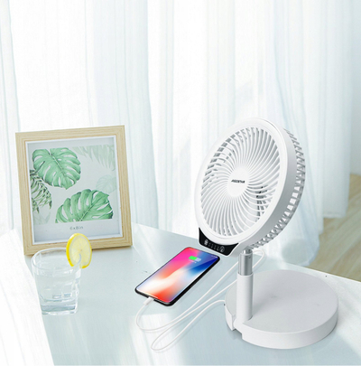 Ventilator portativ Aigostar Paula, palosës me këmbë deri 1 m, USB‑C, me unazë LED, i bardhë