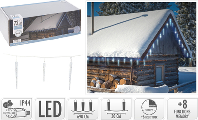 Drita dekorative LED Icicle, 72 stalaktite, 8 mënyra drite, e bardhë e ftohtë