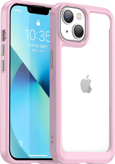 Klloqkë mbrojtëse Hurtel Outer Space Case, për iPhone 14 Plus, kornizë xheli, rozë