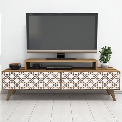Komodë TV Hommy Craft City, 140x48.8x41.8cm, dru arrë, e bardhë
