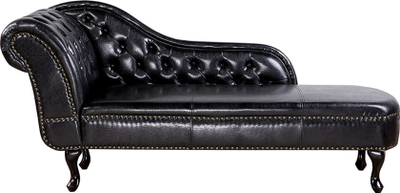 Divan chaise longue NIMES, mbështetëse majtas, lëkurë artificiale, i zi