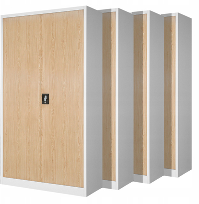Set dollapësh zyre metalikë JAN H, 4 copë, 90 x 195 cm, anthracite me pamje dru arre