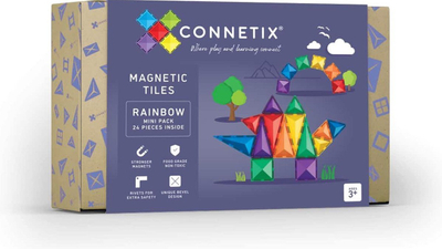 Lojë me ndërtuese Connetix Magnetic Tiles Rainbow Mini Pack, 24 copa, pllaka magnetike transparente, shumëngjyrëshe